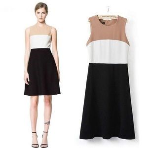 Beige,White,Black Color-block Dress